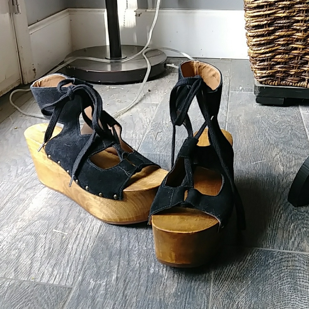 KDB Platform Suede Sandals with Wooden Wedge